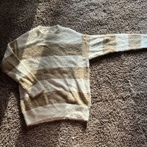 White and beige striped sweater